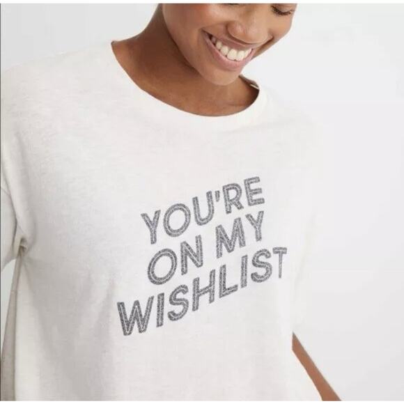 Aerie Womens Sz M Holiday You're On My Wishlist Sparkle Boxy Tee Comfy Casual - Picture 3 of 7